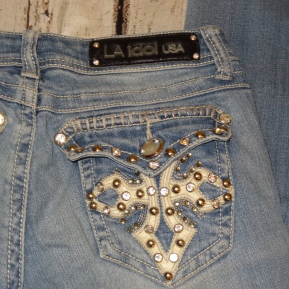 L.A. Idol Women's Rhinestone Studded Embroidered Jeans - Picture 4 of 7